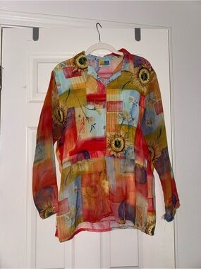 Vibrant Sunflower Patchwork Sheer Blouse - Multi